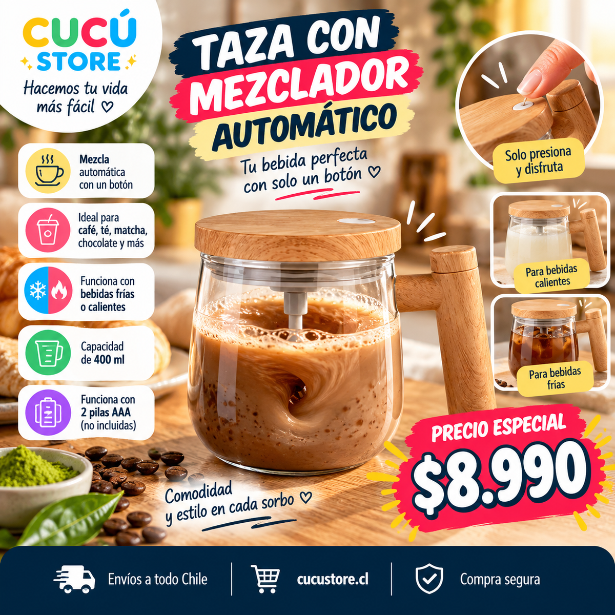 Taza Mug Con Mezclador Automatico